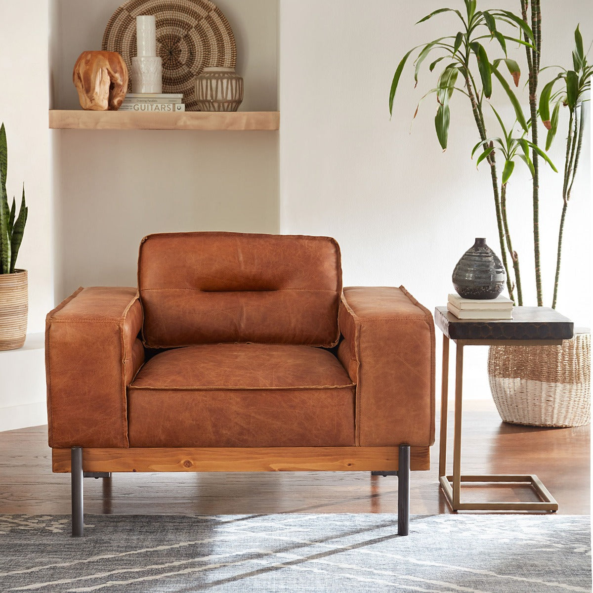 42" Cocoa Brown Leather Accent Chair