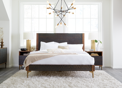64" Two-Tone Carved Wood Queen Size Bed