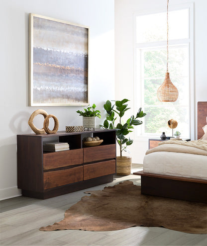 64" Raw Walnut and Ebony Dresser
