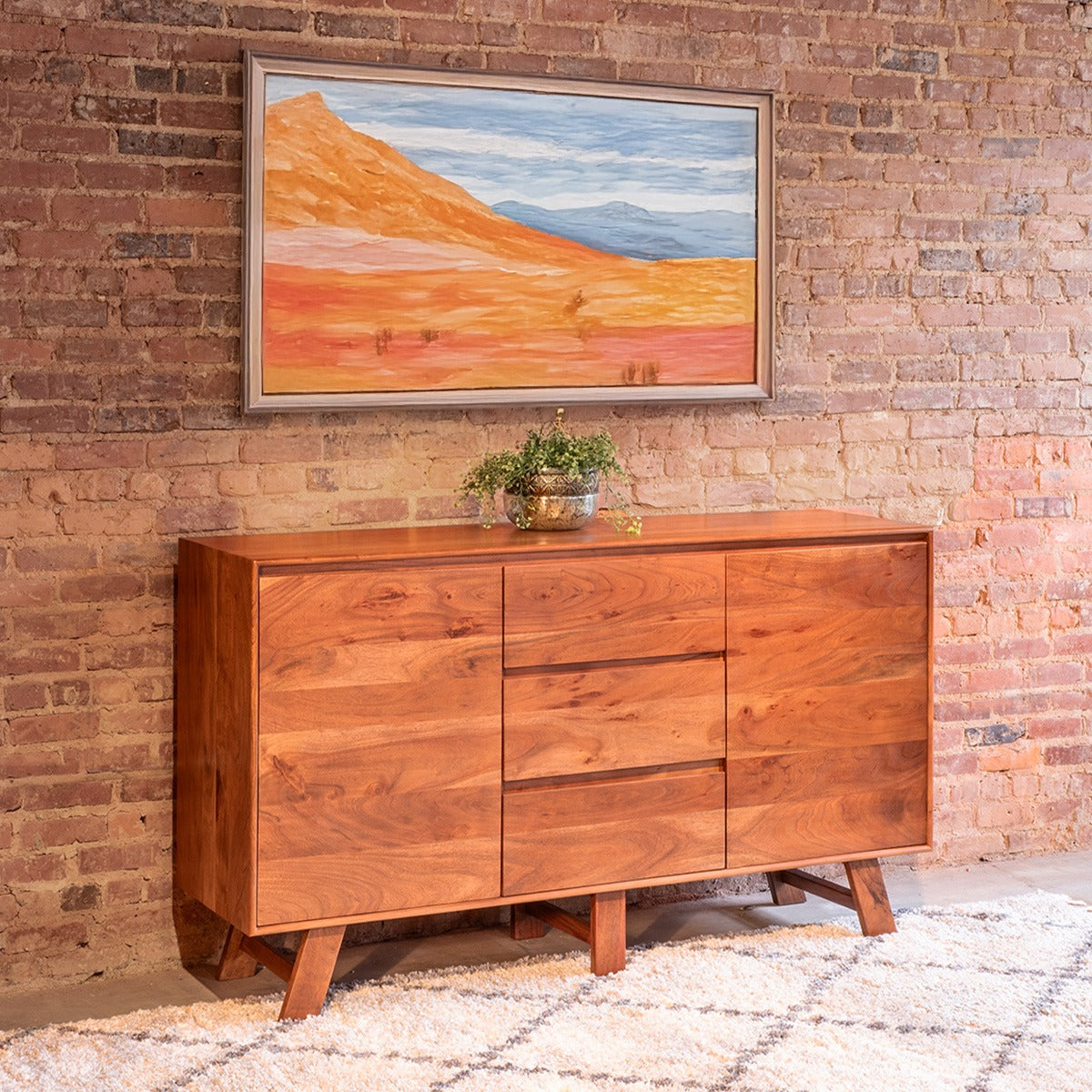 68" Cinnamon Brown Acacia Wood Sideboard