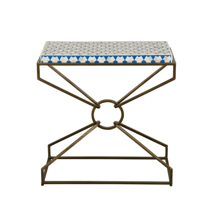 24" Blue and White Horn Side Table
