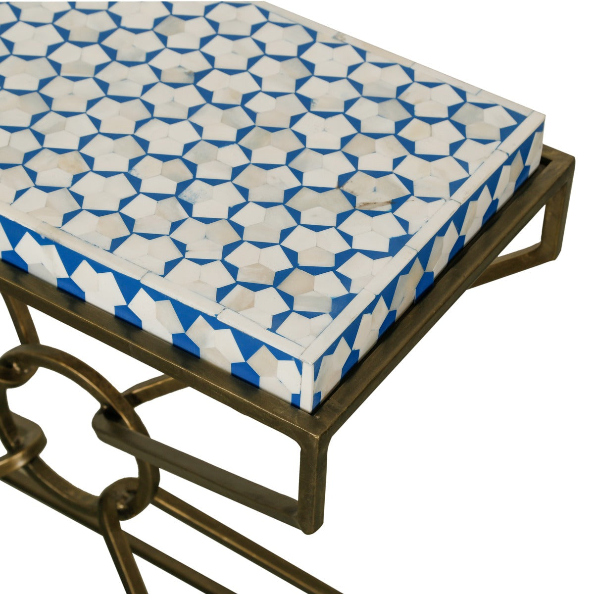 24" Blue and White Horn Side Table