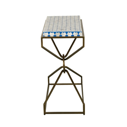 24" Blue and White Horn Side Table