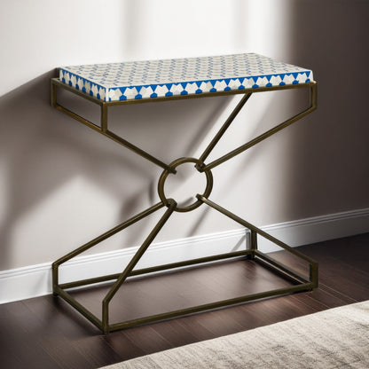 24" Blue and White Horn Side Table