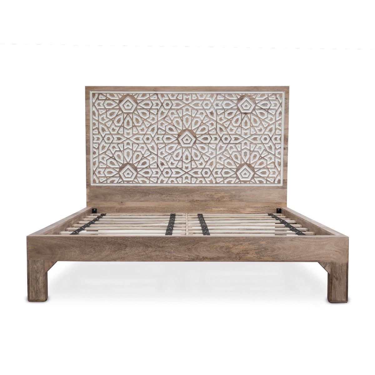 66" Carved Natural White Queen Size Bed