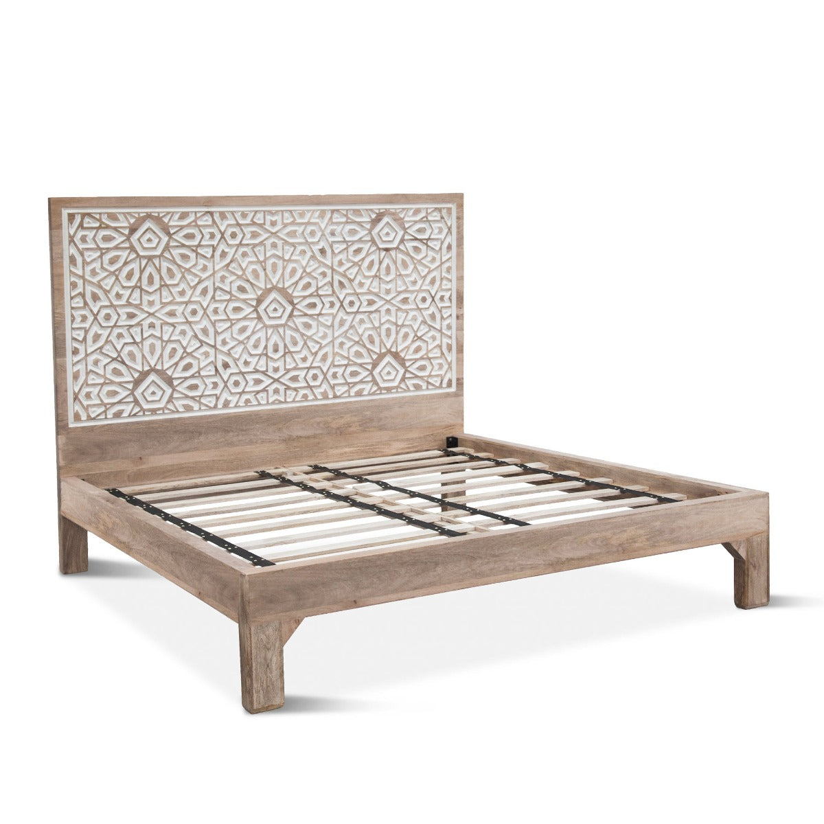 66" Carved Natural White Queen Size Bed