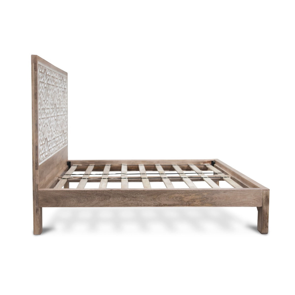 66" Carved Natural White Queen Size Bed