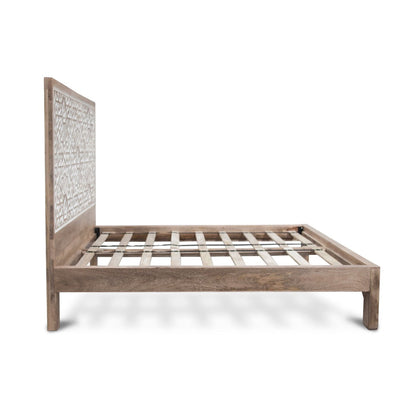 66" Carved Natural White Queen Size Bed