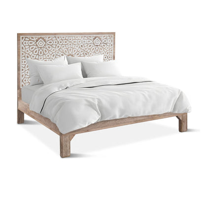 82" Carved Natural White King Size Bed