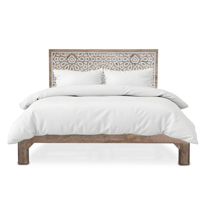 66" Carved Natural White Queen Size Bed
