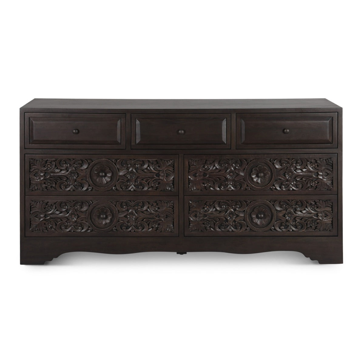 71" Hand-Carved Vintage Brown Dresser