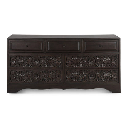 71" Hand-Carved Vintage Brown Dresser
