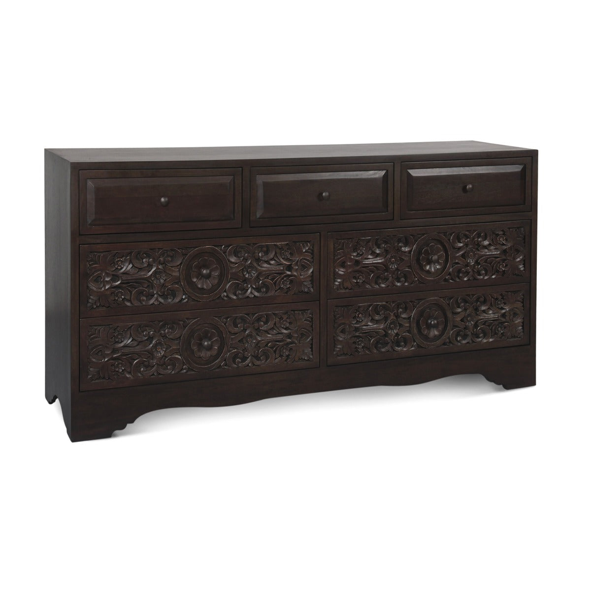 71" Hand-Carved Vintage Brown Dresser
