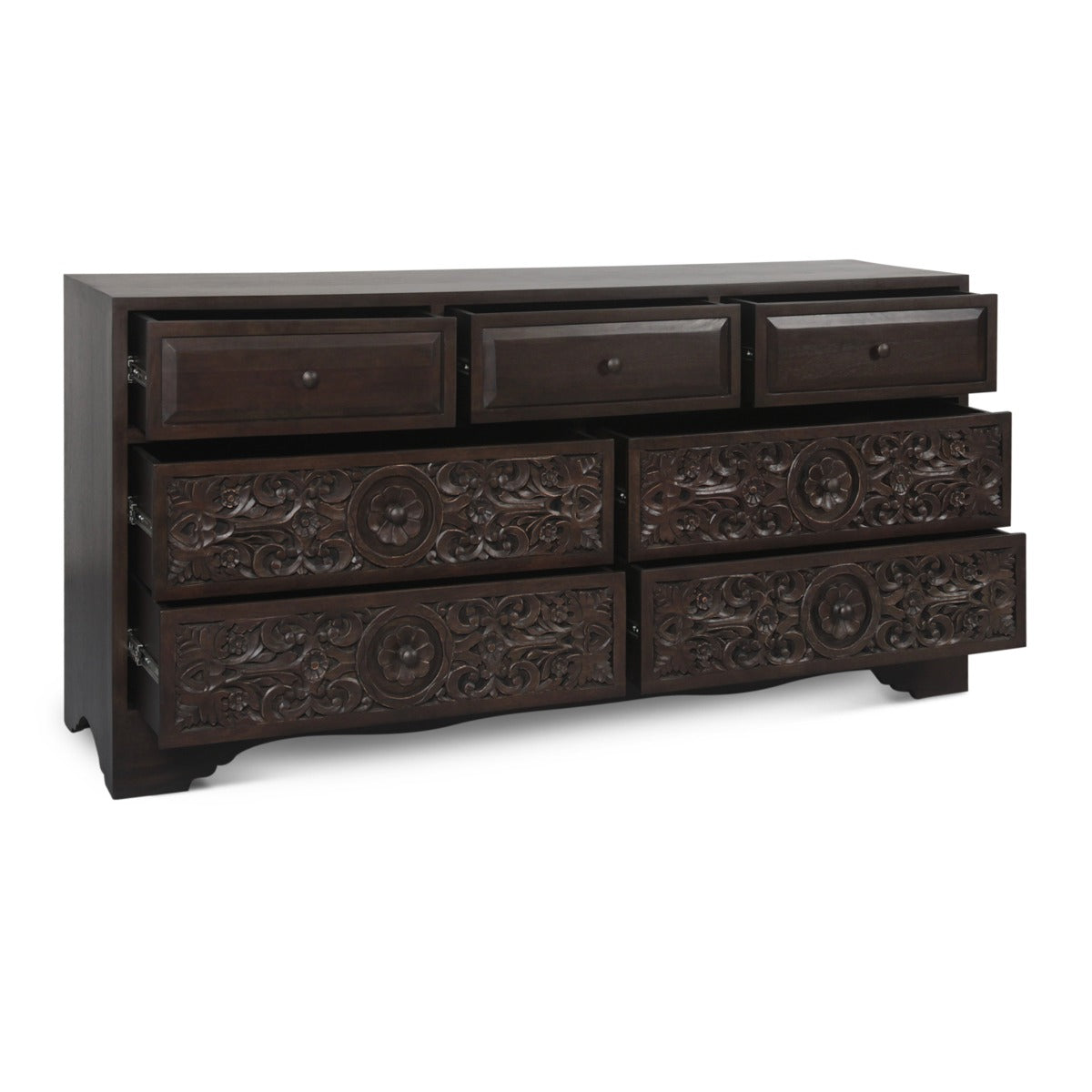 71" Hand-Carved Vintage Brown Dresser
