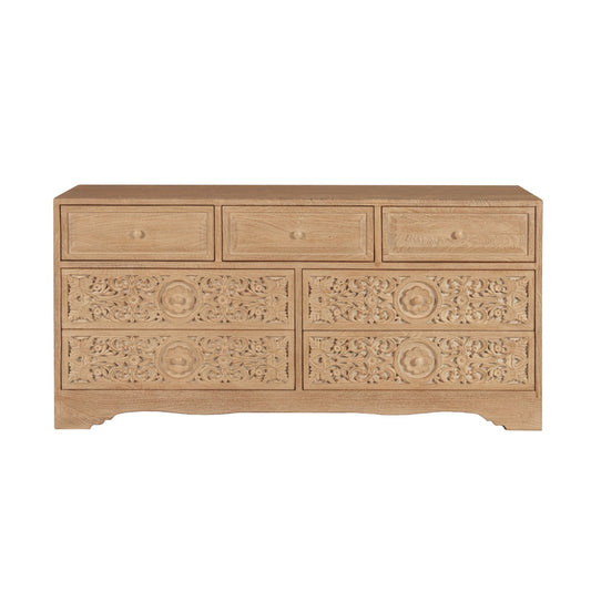 71" Hand-Carved Whitewash Dresser