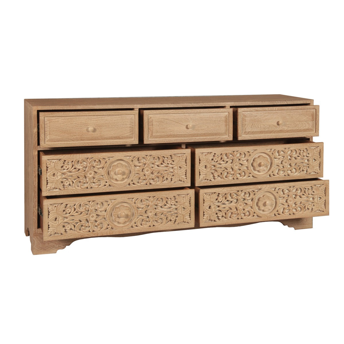 71" Hand-Carved Whitewash Dresser