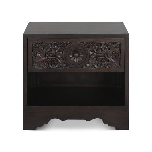 26" Hand-Carved Vintage Brown Nightstand