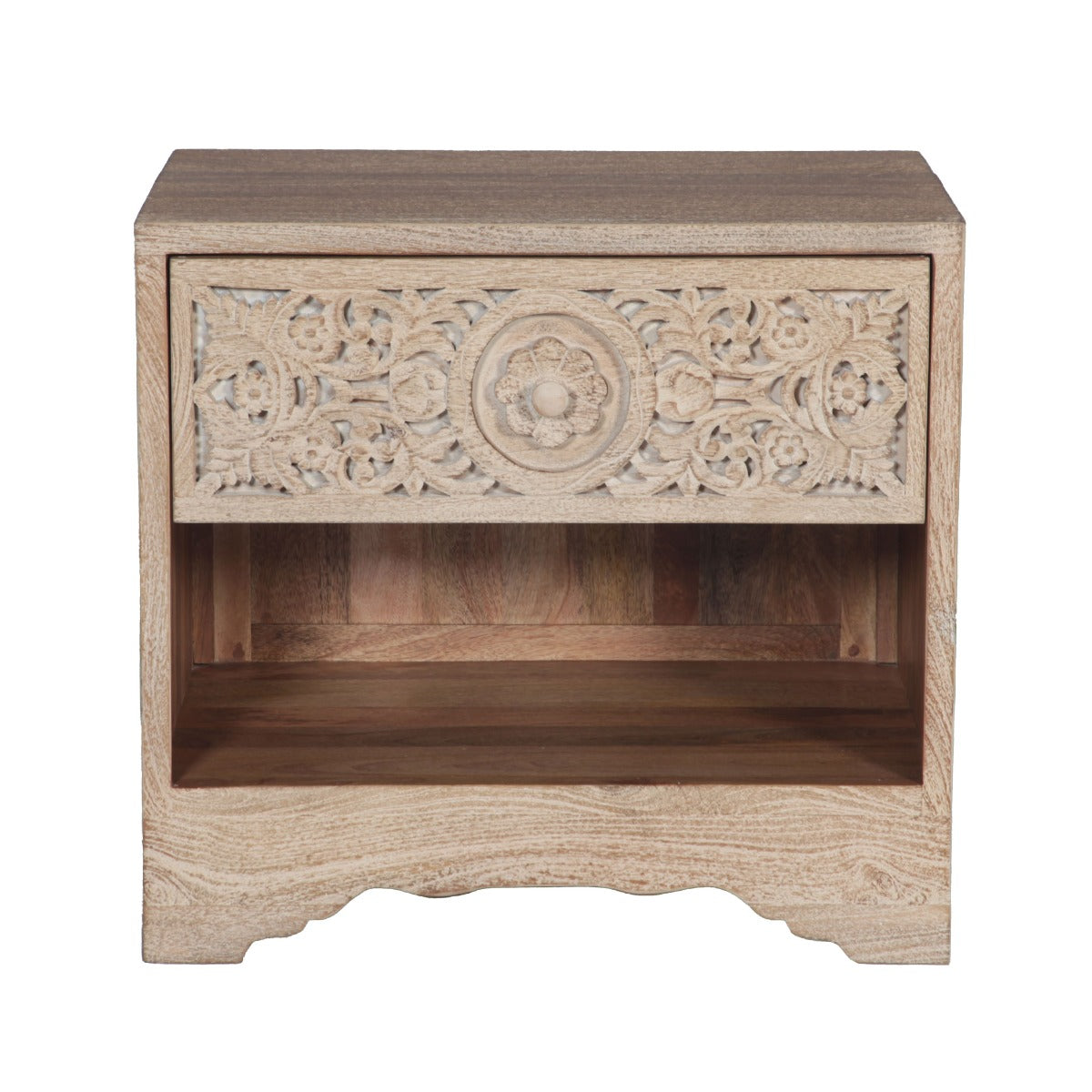 26" Hand-Carved Whitewash Nightstand