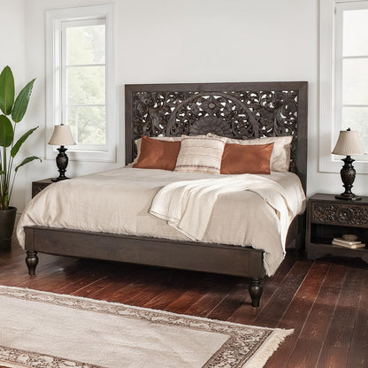 80" Hand-Carved Vintage Brown King Size Bed