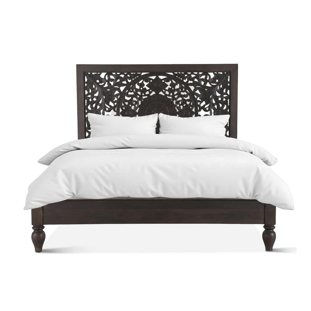 80" Hand-Carved Vintage Brown King Size Bed