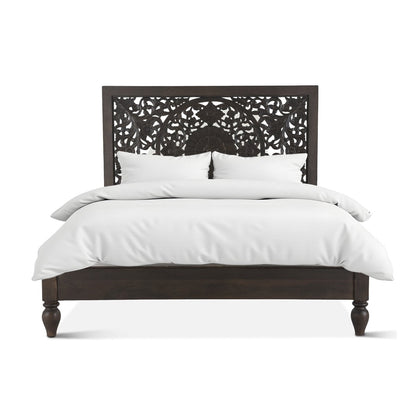 80" Hand-Carved Vintage Brown King Size Bed