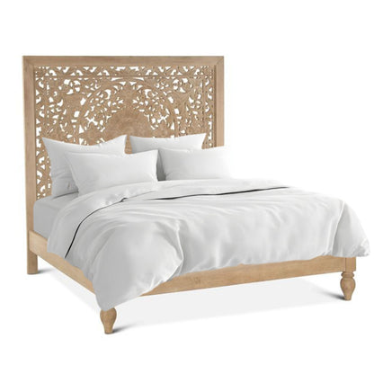 64" Hand-Carved Whitewash Queen Size Bed