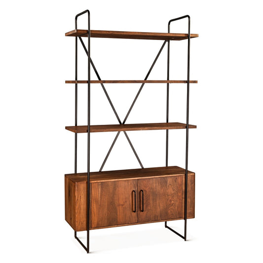 46" Pecan Brown Acacia Wood Bookshelf