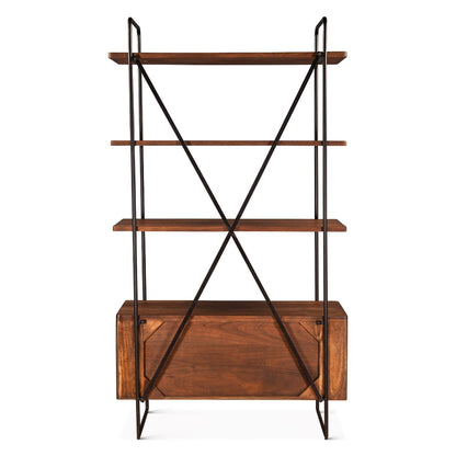 46" Pecan Brown Acacia Wood Bookshelf