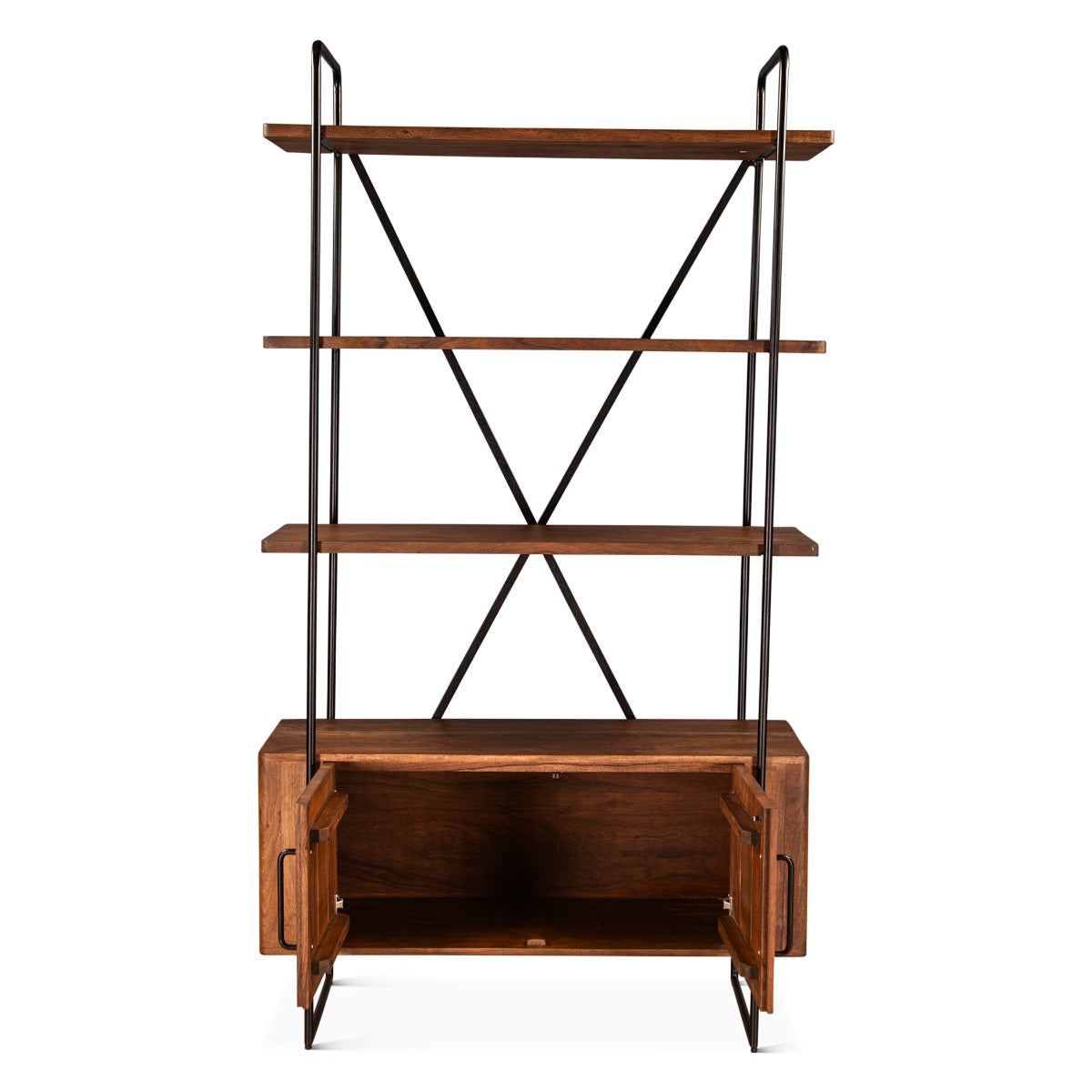 46" Pecan Brown Acacia Wood Bookshelf