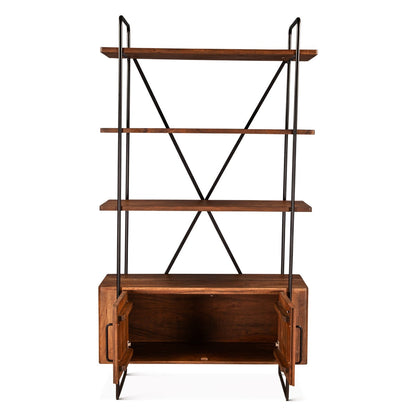 46" Pecan Brown Acacia Wood Bookshelf