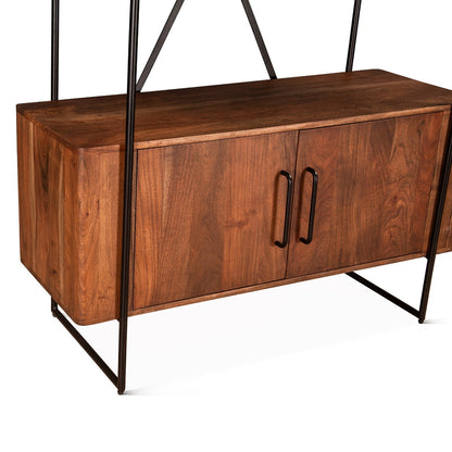 46" Pecan Brown Acacia Wood Bookshelf