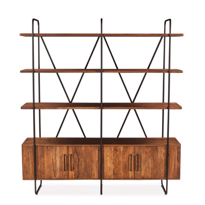 75" Pecan Brown Acacia Wood Bookshelf