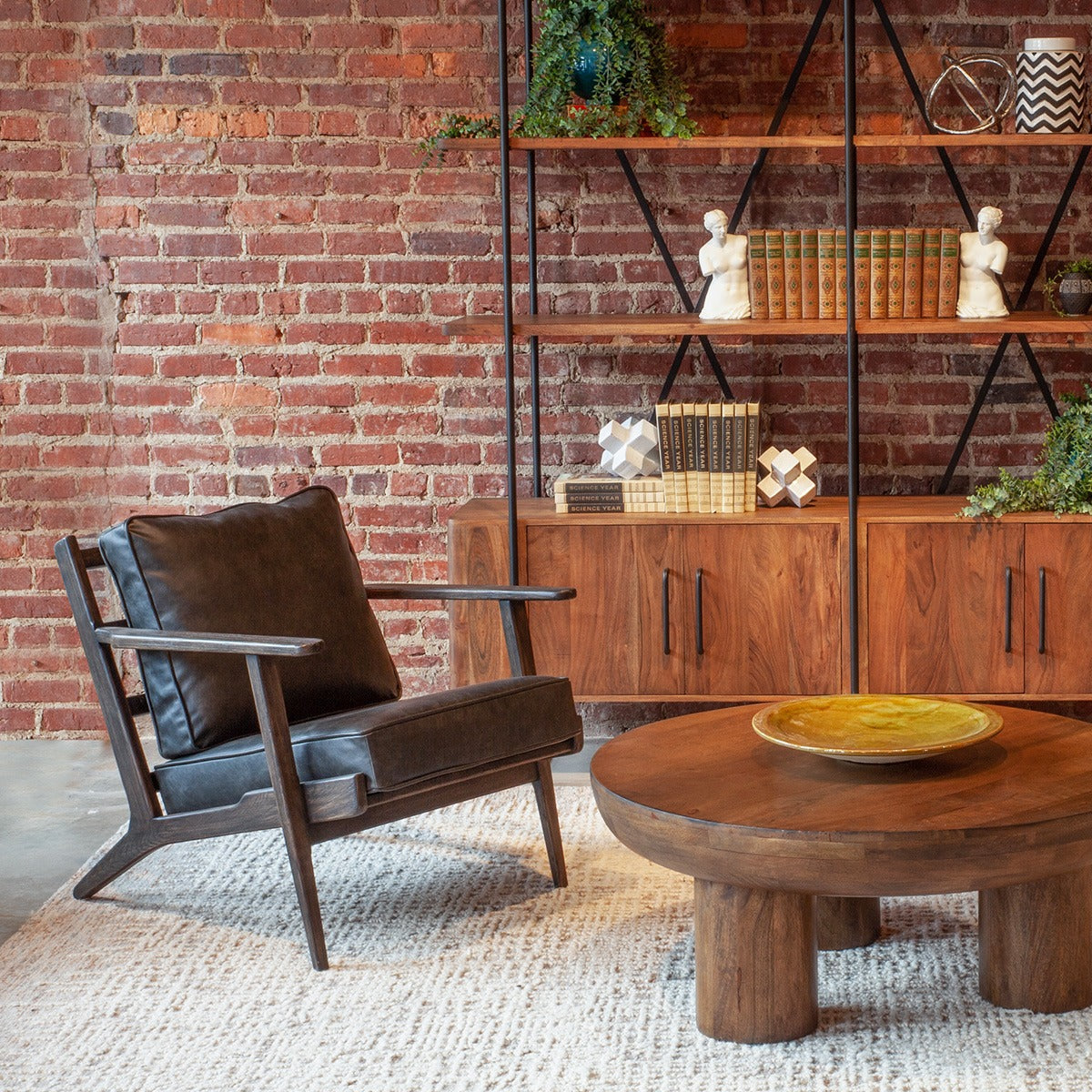 39" Acorn Brown Solid Wood Round Coffee Table