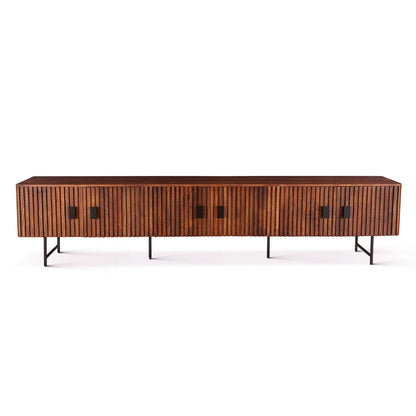 98" Pecan Brown Fluted Mango Wood Media Console