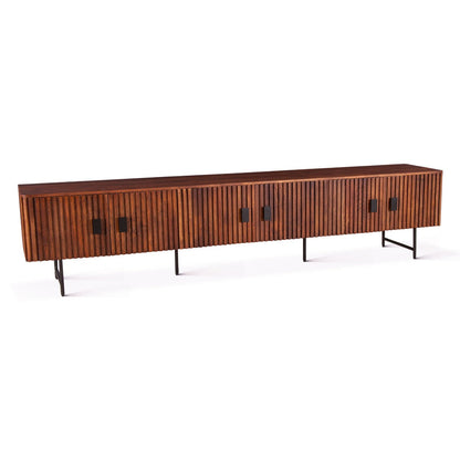 98" Pecan Brown Fluted Mango Wood Media Console