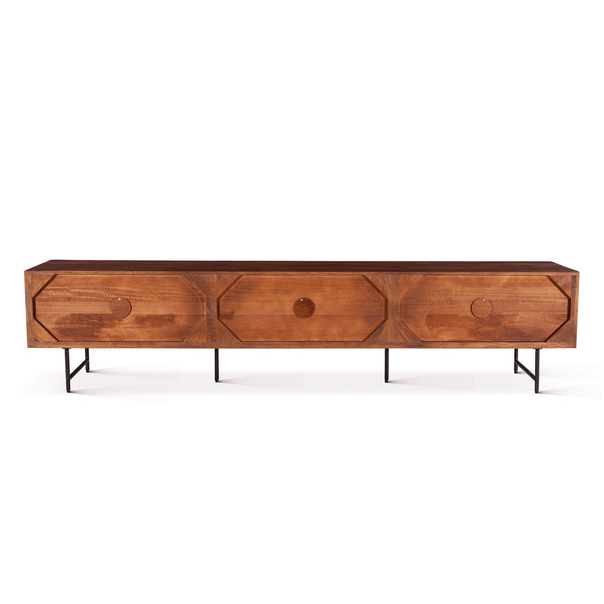 98" Pecan Brown Fluted Mango Wood Media Console
