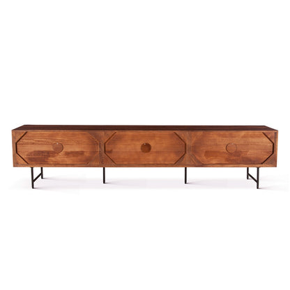 98" Pecan Brown Fluted Mango Wood Media Console