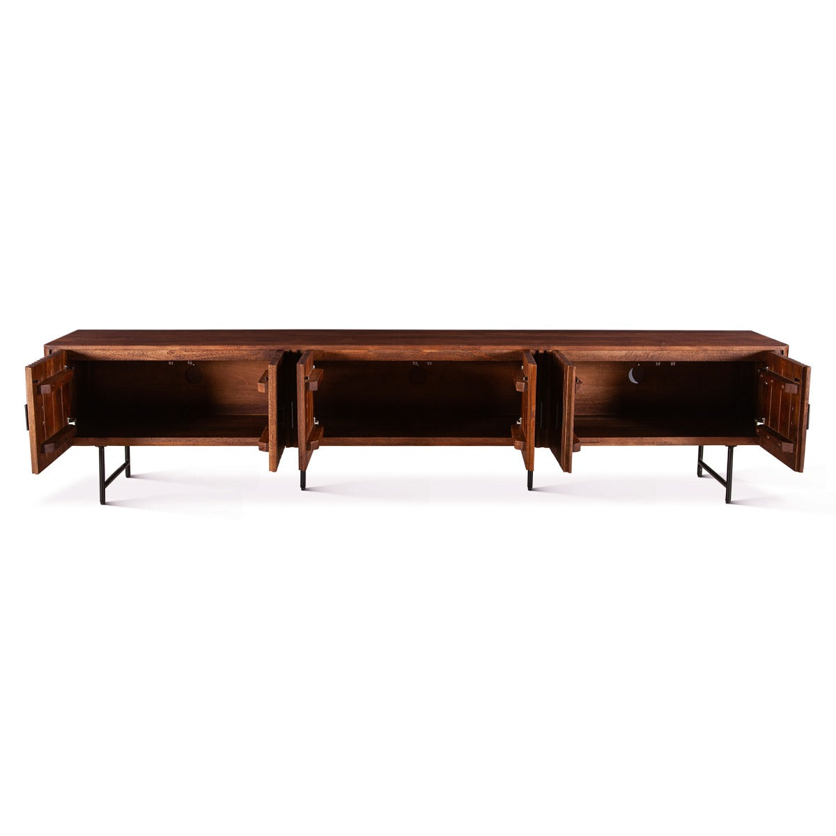 98" Pecan Brown Fluted Mango Wood Media Console