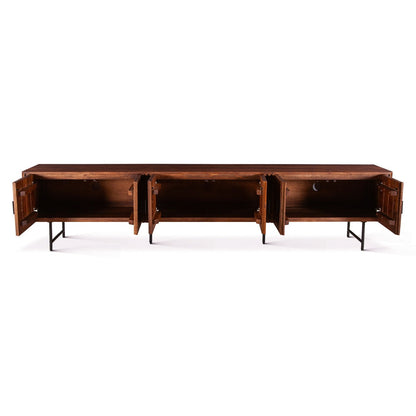 98" Pecan Brown Fluted Mango Wood Media Console
