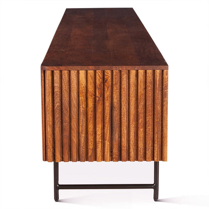 98" Pecan Brown Fluted Mango Wood Media Console