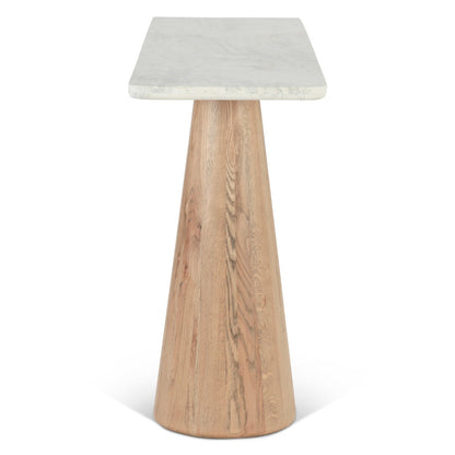 60" White Travertine and Light Mango Wood Console Table