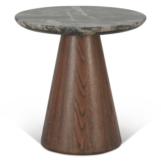 22" Lava Marble and Dark Oak Side Table