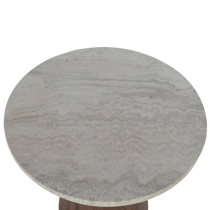 22" White Travertine and Light Mango Side Table