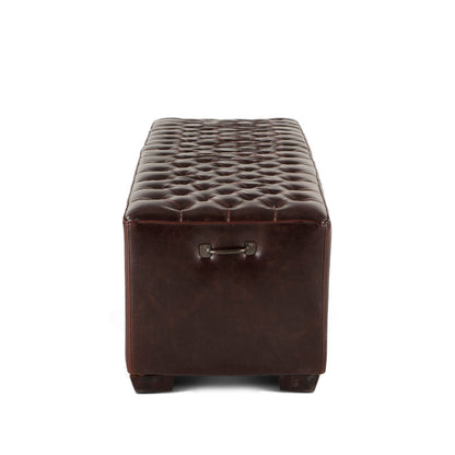 59" Brown Leather Upholstered Bench