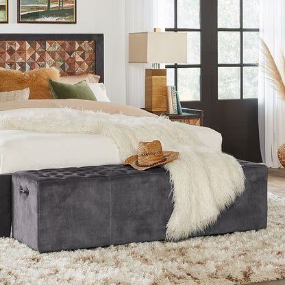 59" Asphalt Velvet Upholstered Bench