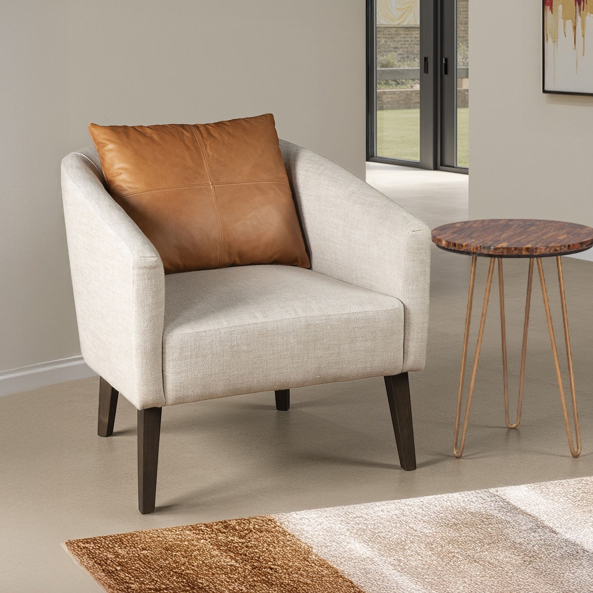 29" Beige Linen Accent Chair
