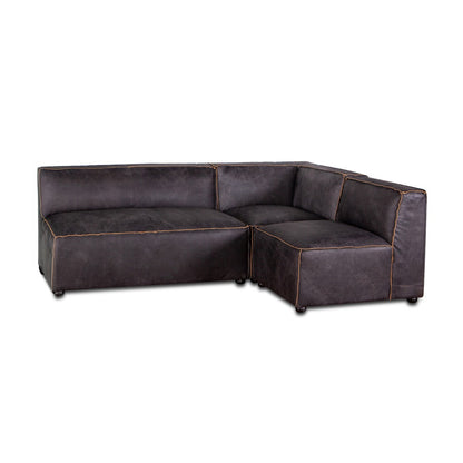 112" Antique Ebony Leather Sectional Sofa