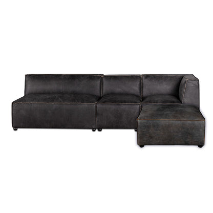 112" Antique Ebony Leather Sectional Sofa