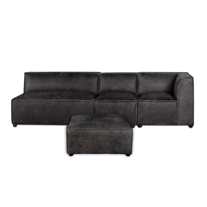 112" Antique Ebony Leather Sectional Sofa