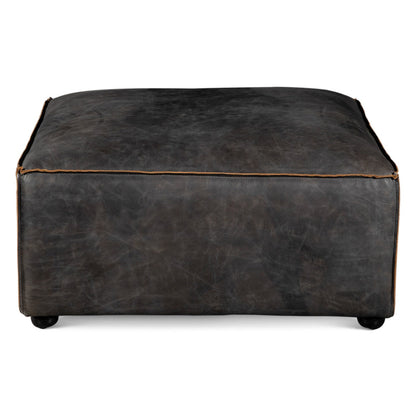 35" Antique Ebony Leather Sectional Ottoman